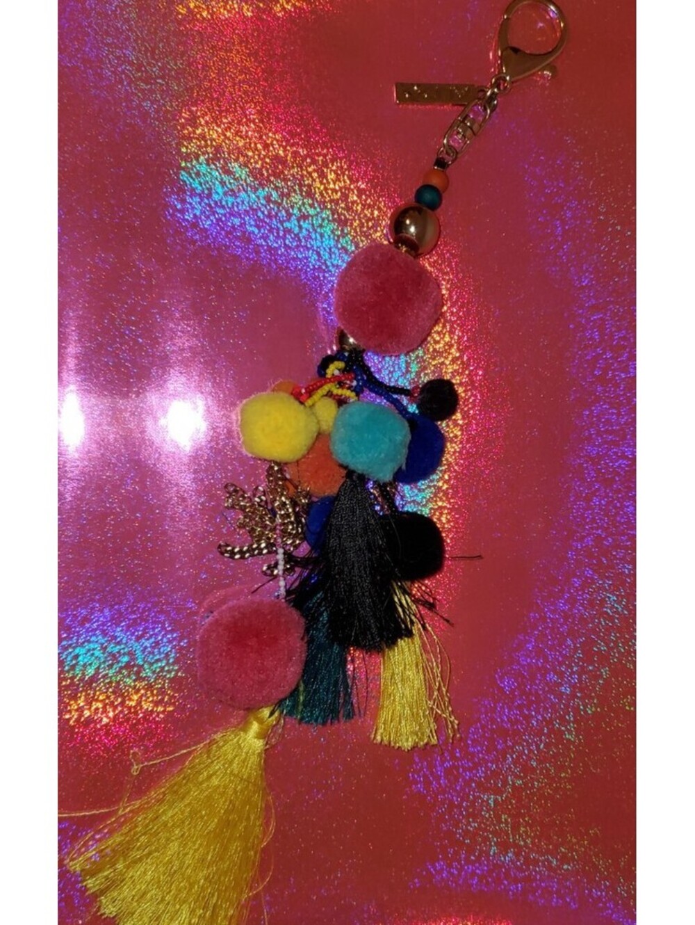 ALDO POM POM & TASSLES GOLDTONE KEY CHAIN KEY FOB